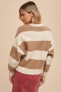 Taupe Striped Knitted Sweater