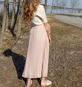 Just Peachy Print Pleated Maxi Skirt